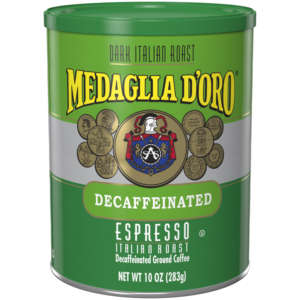 Medaglia D'Oro Decaffeinated Espresso Dark Italian Roast Ground Coffee 10 Oz. Canister