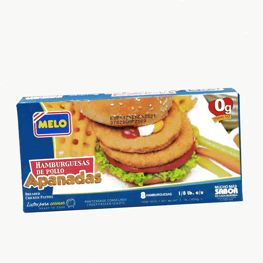 Melo Carne De Hamburguesa Paq 8 Un 454 Gr Apanada
