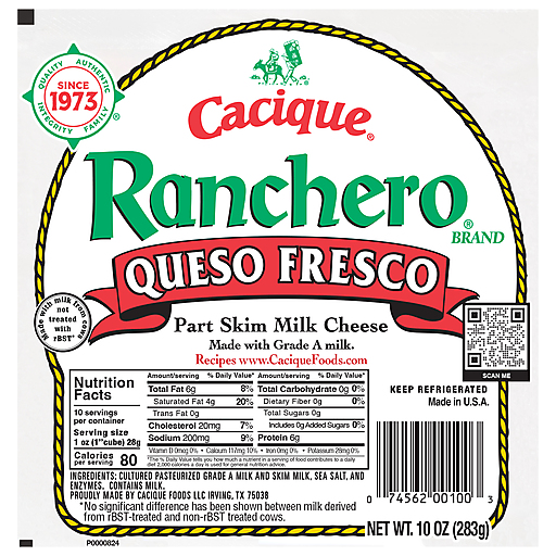 Cacique Ranchero Queso Fresco Part Skim Milk Cheese 10 Oz. Pack