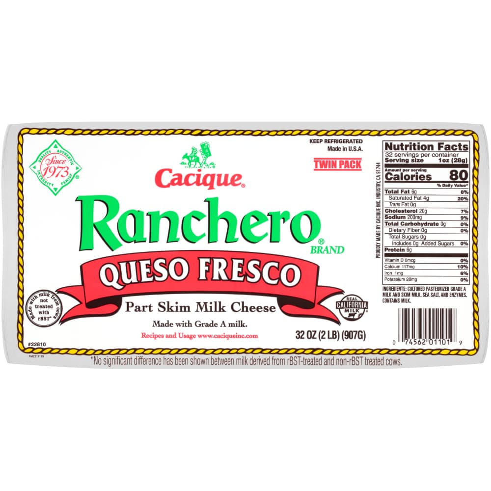 Cacique Ranchero Queso Fresco Part Skim Milk Cheese 32 Oz. Pack