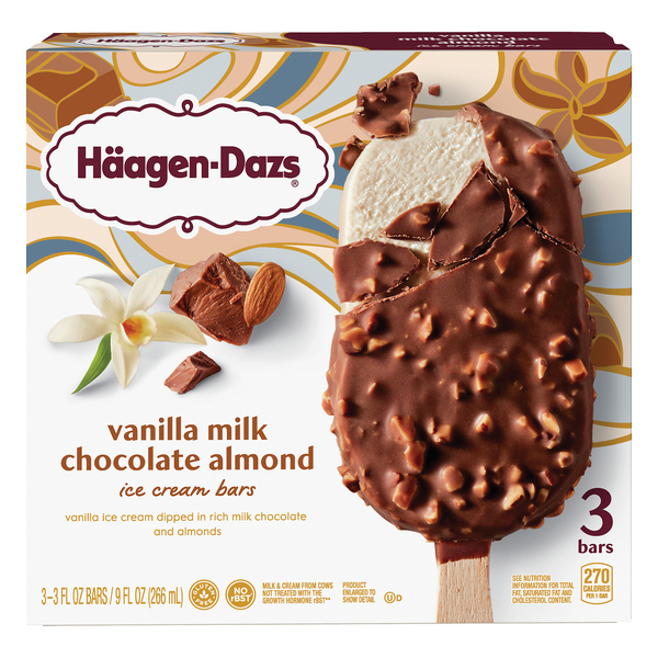 Haagen-Dazs 3 Pack Vanilla Milk Chocolate Almond Ice Cream Bars