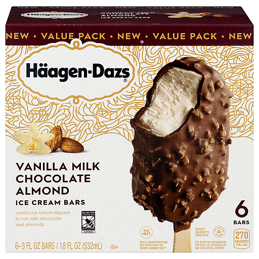 Haagen-Dazs Vanilla Milk Chocolate Almond Ice Cream Bars, 6Ct