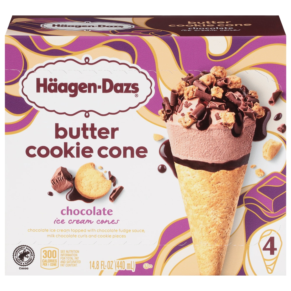 Haagen-Dazs Ice Cream Cones, Chocolate, Butter Cookie Cone