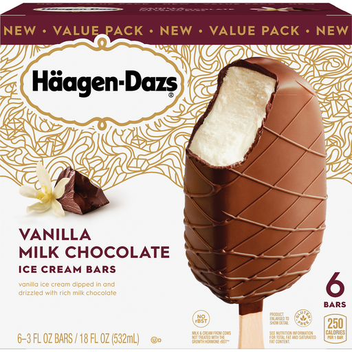 Haagen-Dazs Vanilla Milk Chocolate Ice Cream Bars 6 Ct Box