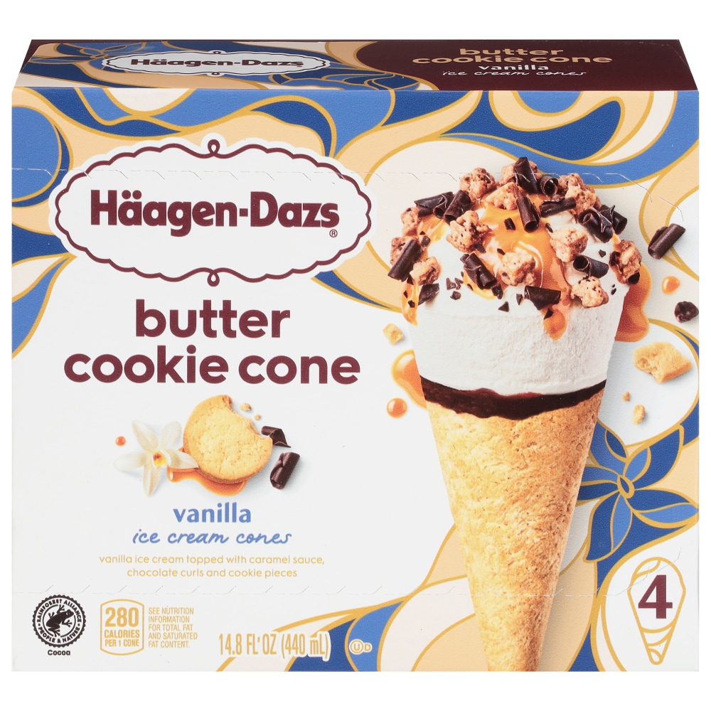 Haagen-Dazs Ice Cream Cones, Vanilla, Butter Cookie Cone