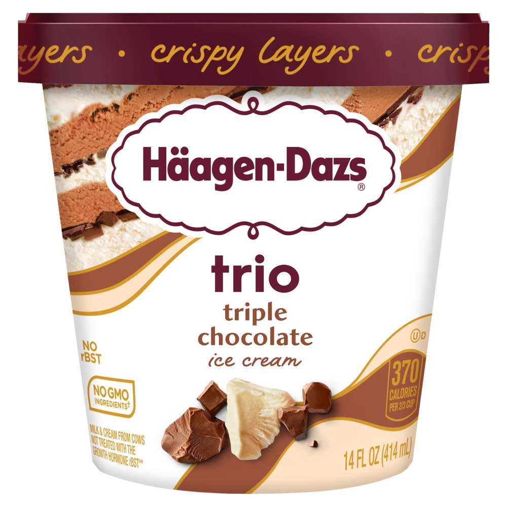 Haagen-Dazs Trio Crispy Layers Ice Cream, Belgian Chocolate White & Milk Chocolate, 14 Fl. Oz. Cup
