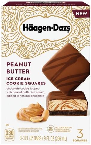 Haagen-Dazs Peanut Butter Ice Cream Cookie Squares 3 Ct Box