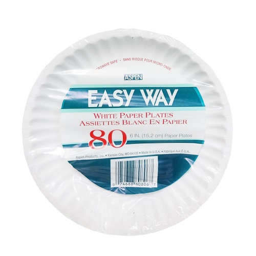 Easy Way Paper Plates 80ct 6in White-whole