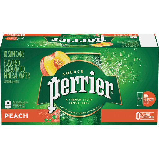 Perrier Sparkling Natural Mineral Water, Peach, Slim Cans