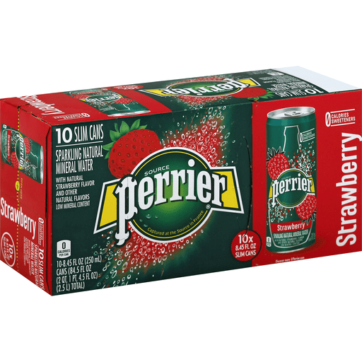 Perrier Strawberry Flavored Carbonated Mineral Water, 8.45 Fl Oz. Slim Cans