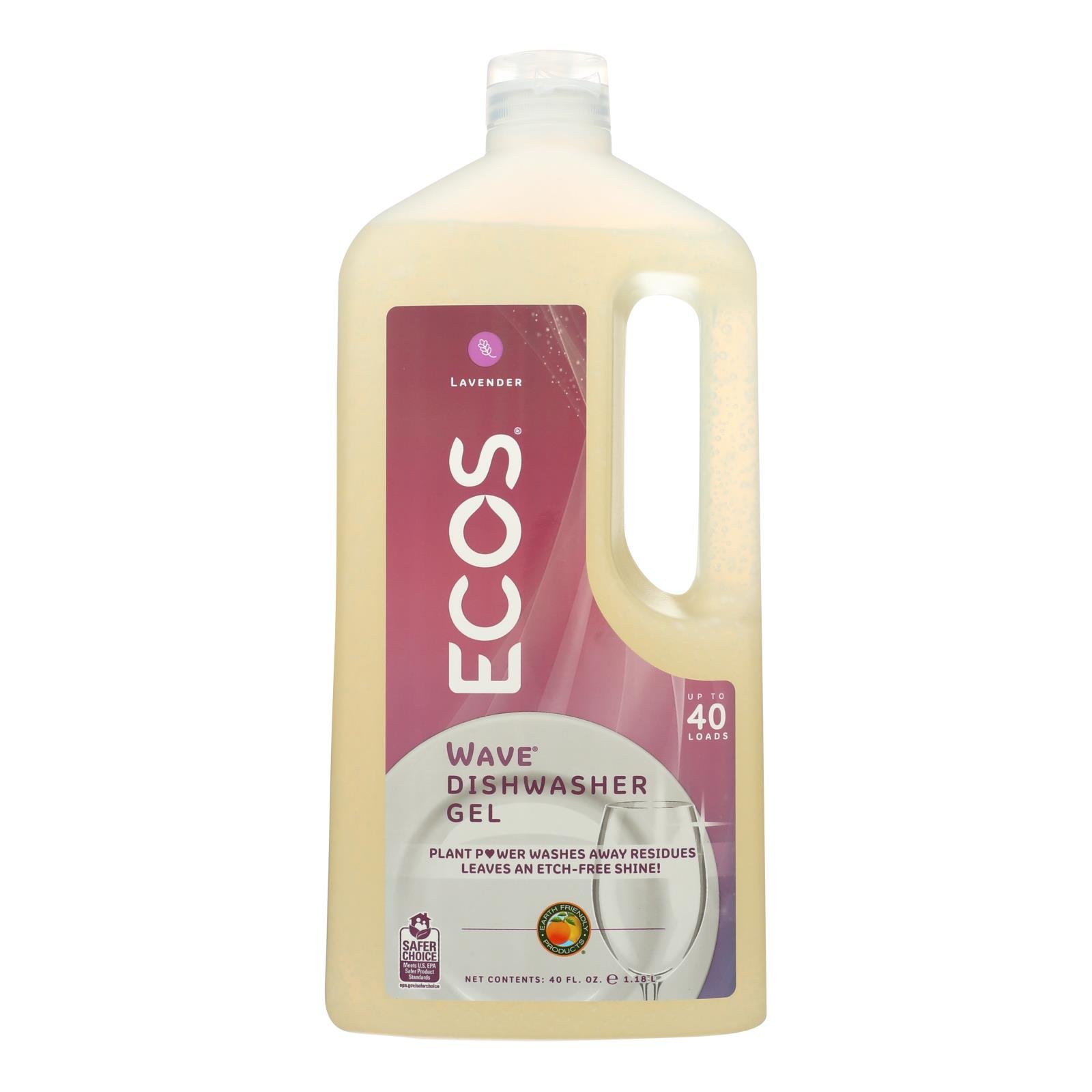 Ecos Wave, Auto Dishwasher Gel, Organic Lavender, 8 Pack, 40 Fl Oz (1.183 L), From Earth Friendly Products