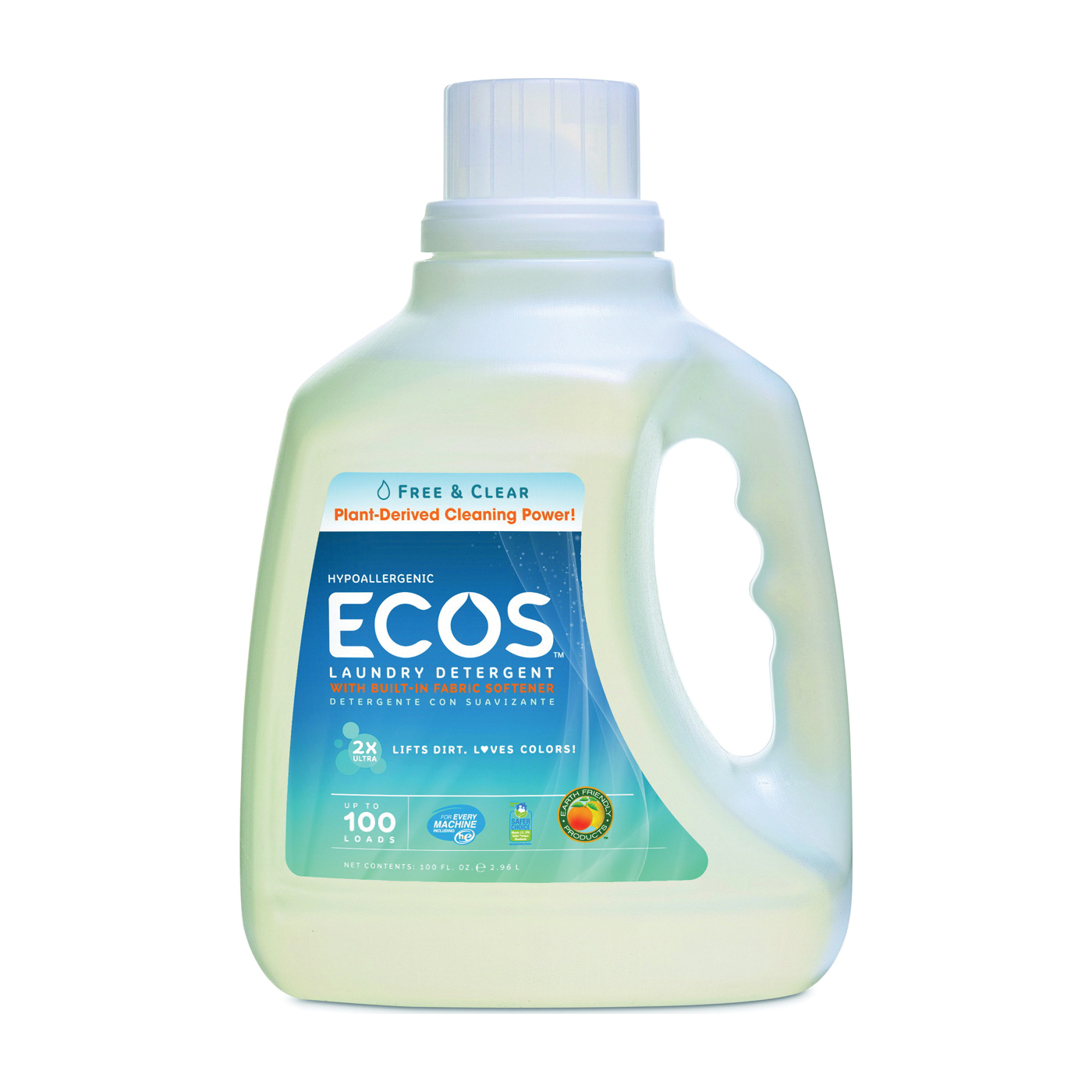Ecos Earth Friendly Ultra 2x All Natural Laundry Detergent - Free And Clear - 100 Fl Oz