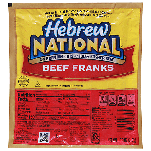 Hebrew National Beef Franks - 10.3oz/6ct