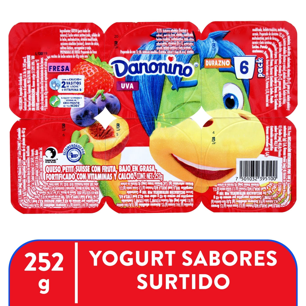 Danonino Queso Petit Suisse Con Fresa, Uva Y Durazno 6x42g