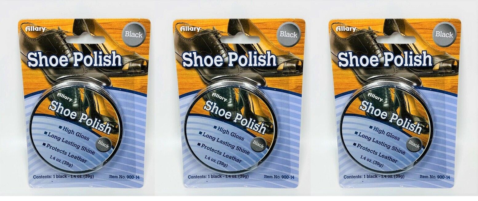 Allary Lot Of 3 Shoe Polish, Black, 2.8 Oz