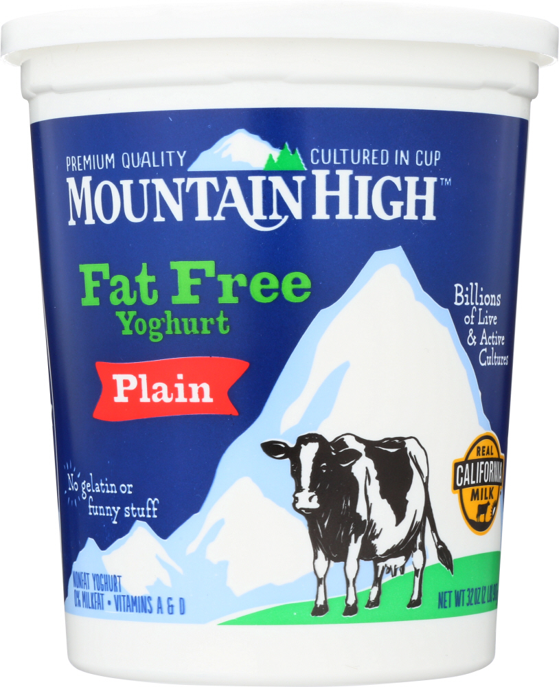Mountain High Fat Free Plain Yoghurt, 32 Oz