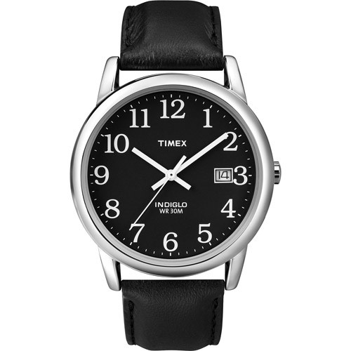 Timex Men's Easy Reader Watch With Leather Strap - Silver/Black T2N370JT