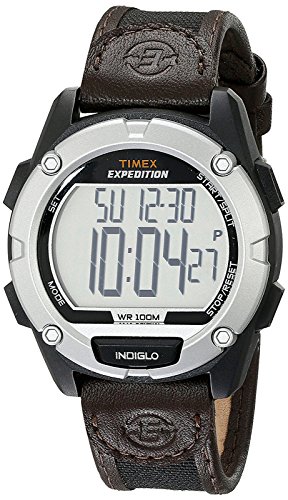 Timex Reloj Para Hombre T49948 Expedition Digital CAT Tamaño Completo Con Correa De Cuero/nylon Negro/café
