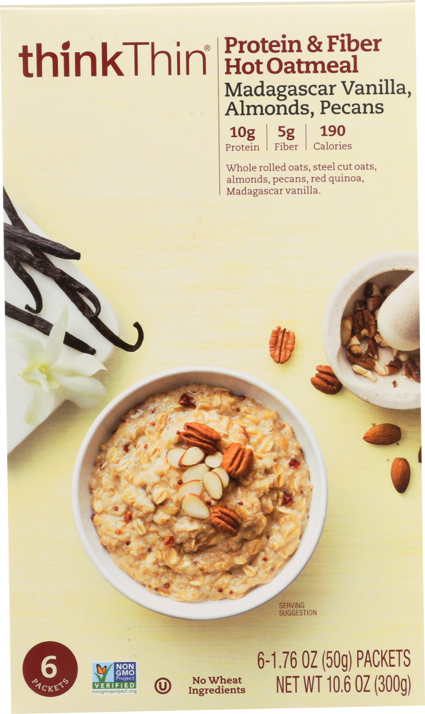 thinkThin Madagascar Vanilla, Almonds, Pecans Protein & Fiber Hot Oatmeal - 10.6 Oz
