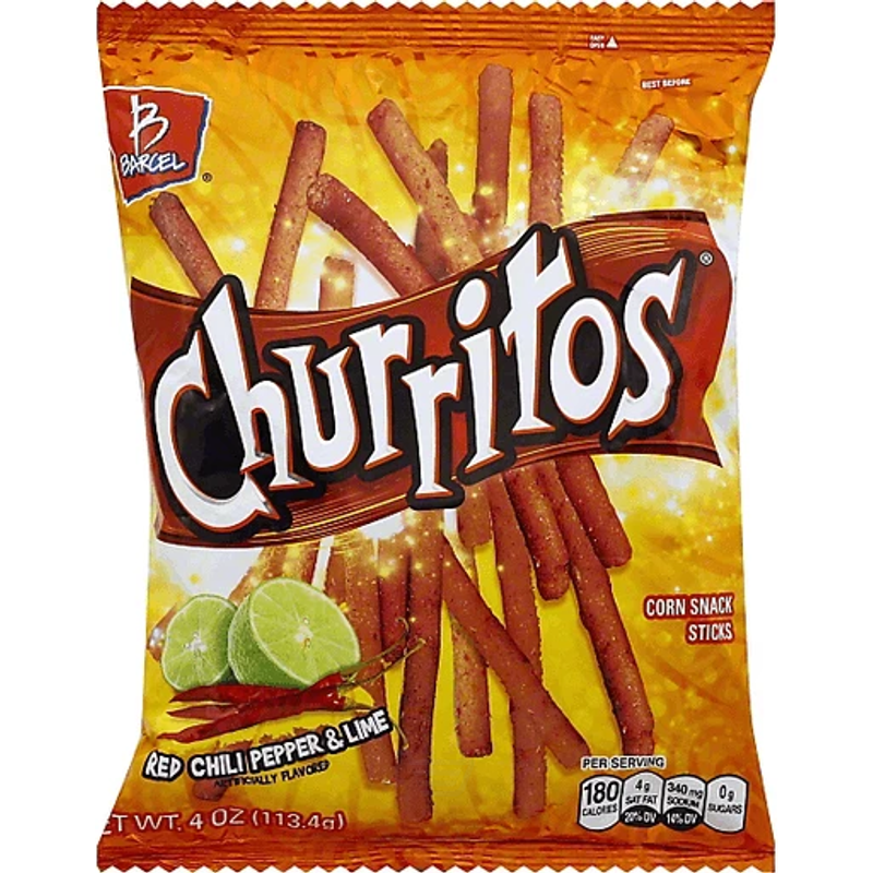 HOA Barcel Churritos Corn Snack Sticks Red Chili Pepper & Lime 4 Oz Bag