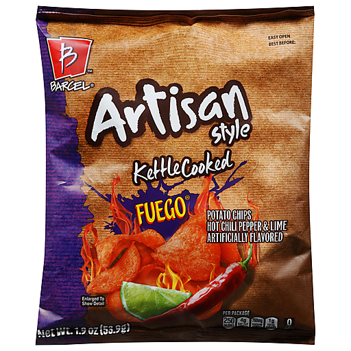 Barcel Fuego Artisan Style Kettle Cooked Hot Chili Pepper & Lime Potato Chips 1.9 Oz