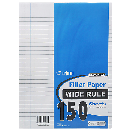 Top Flight Standards Wide Rule Filler Paper