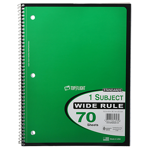 Top Flight Standards Notebook, 1 Subject, Wide Rule, 70 Sheets