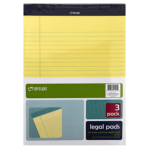 Top Flight Ruled Legal Pad - 3 Pack - Canary