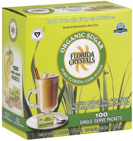 Florida Crystals Pure Cane 0.10 Oz Packets Organic Sugar 100 Ct Box