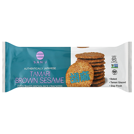 San-J Brown Rice Crackers - Sesame - Case Of 12 - 3.7 Oz