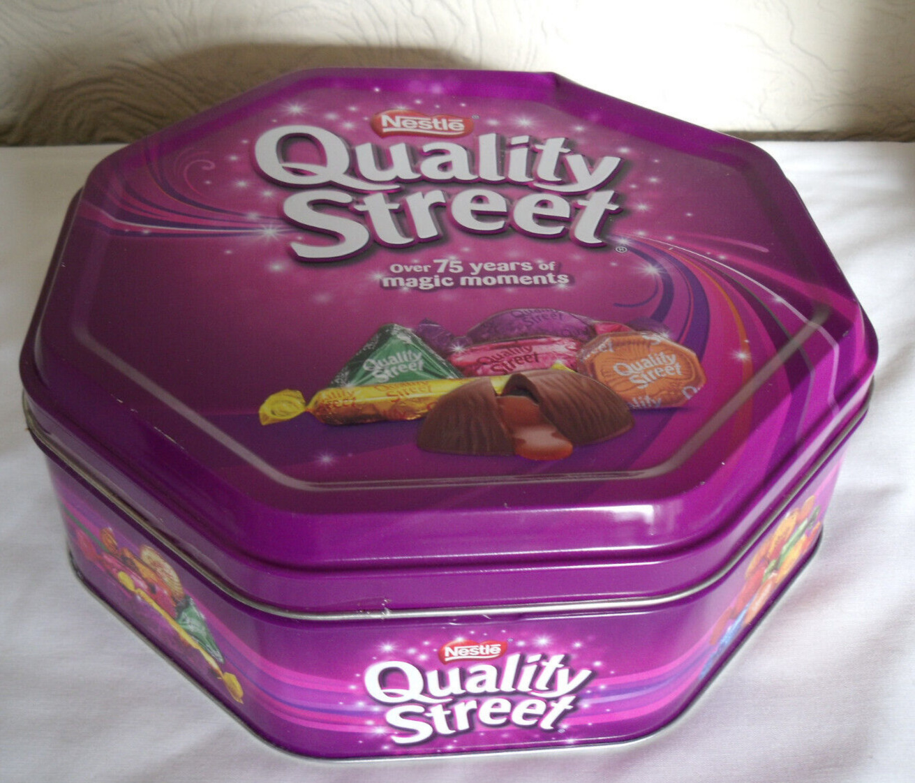 Collectors Quality Street Tin Embossed Lid 75th Anniversary 75 Years Of Magic VG
