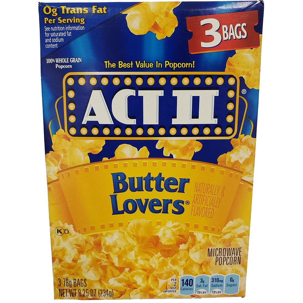 Act II Butter Lovers Microwave Popcorn, 3-Count 2.75-oz. Bags