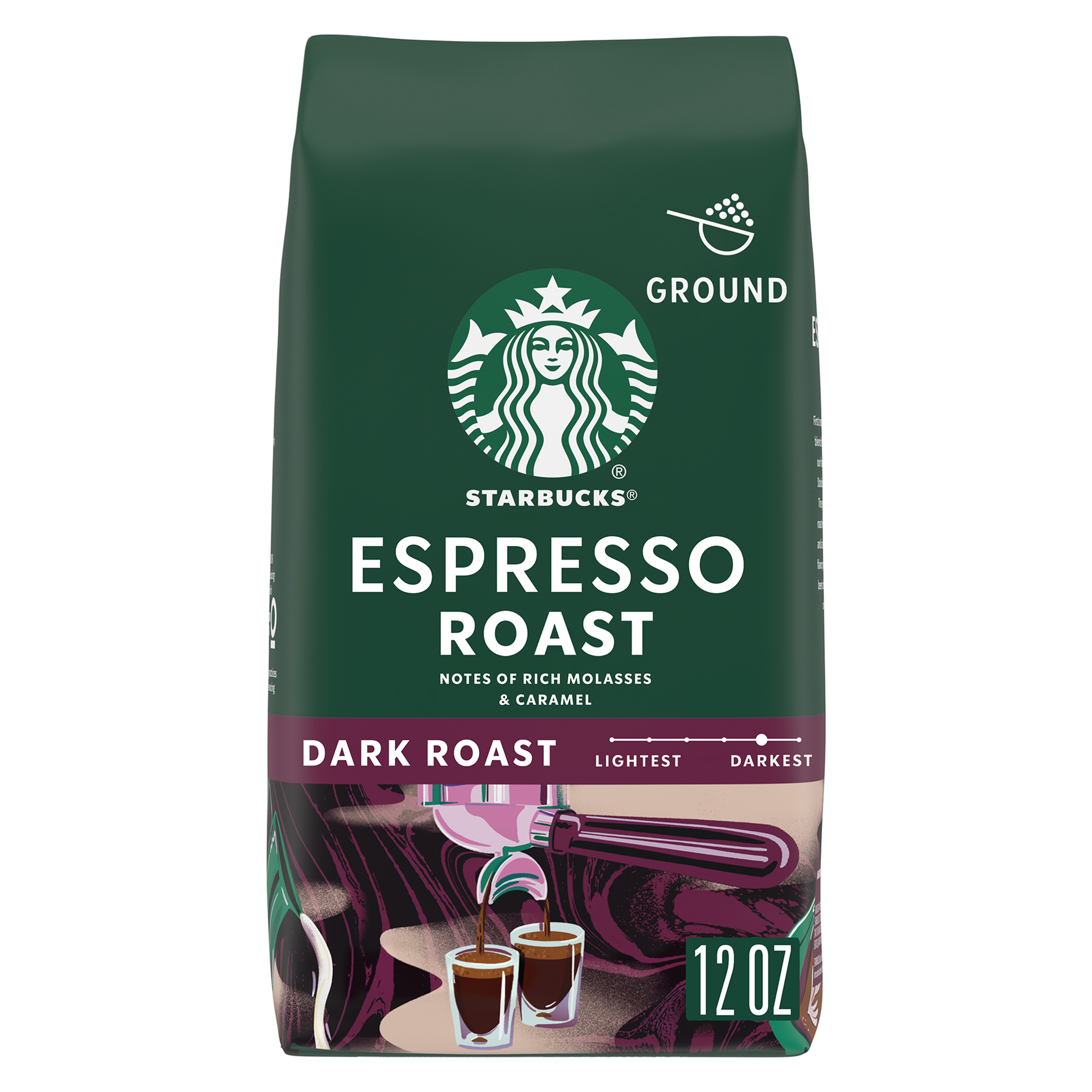 Starbucks Dark Roast, Espresso Roast Ground Coffee, 12Oz Bag