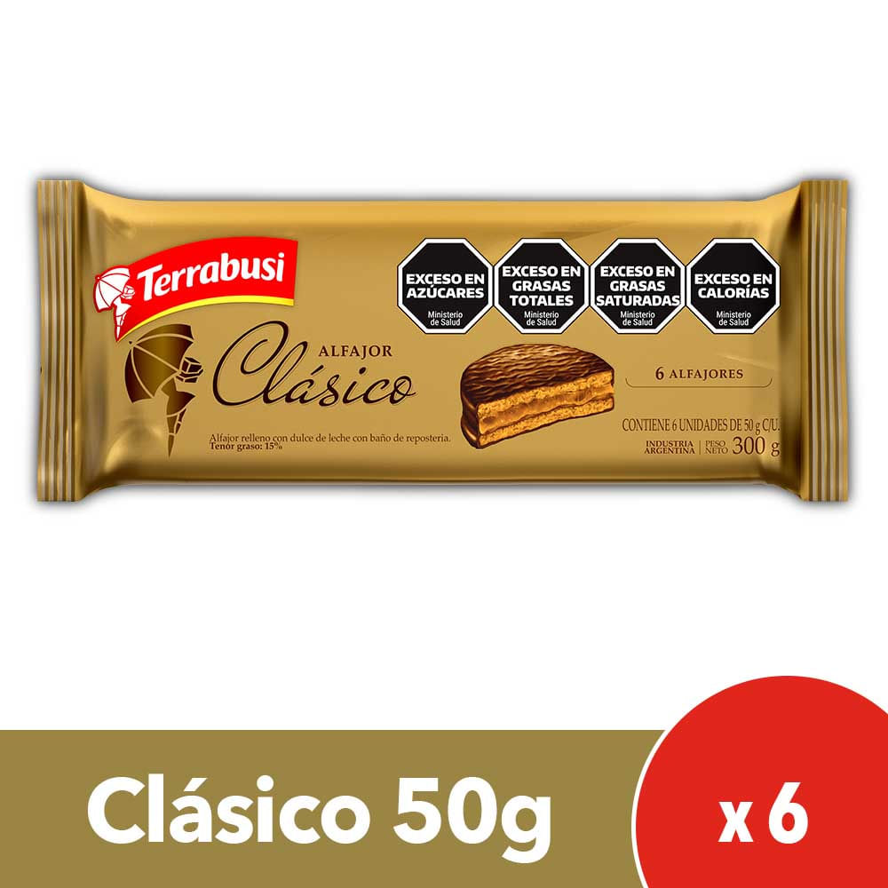 Terrabusi Alfajor Chocolate Clásico Pack X 6un