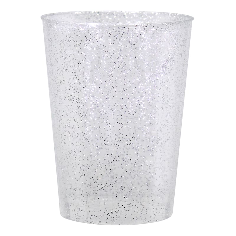 Silver Glittered Plastic Tumbler, 10oz