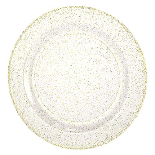Lillian Collection Plastic Plates- 10.25" Gold Glitter
