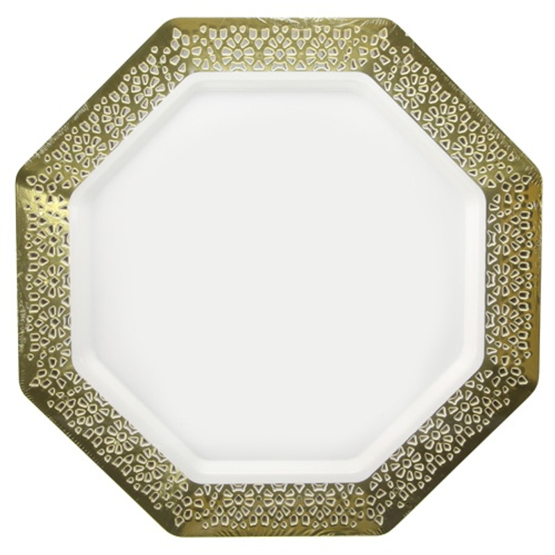 Lacetagon - 11" Pearl Plate - Gold Rim