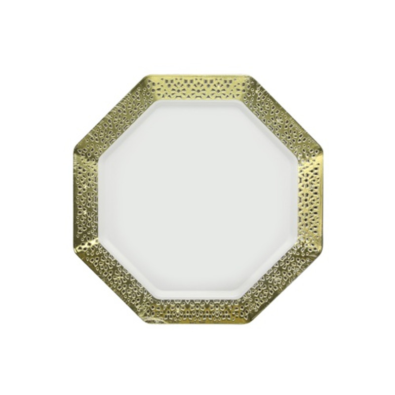 Lacetagon - 7.25" Pearl Plate - Gold Rim