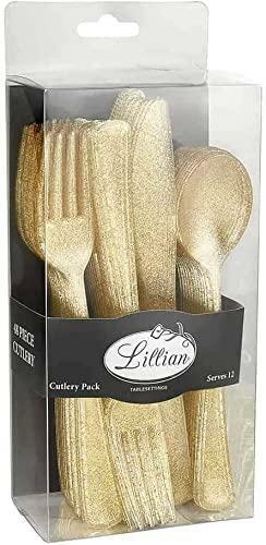Lillian Collection | Plastic Serveware Combo Set Polished Serving Utensils Silver