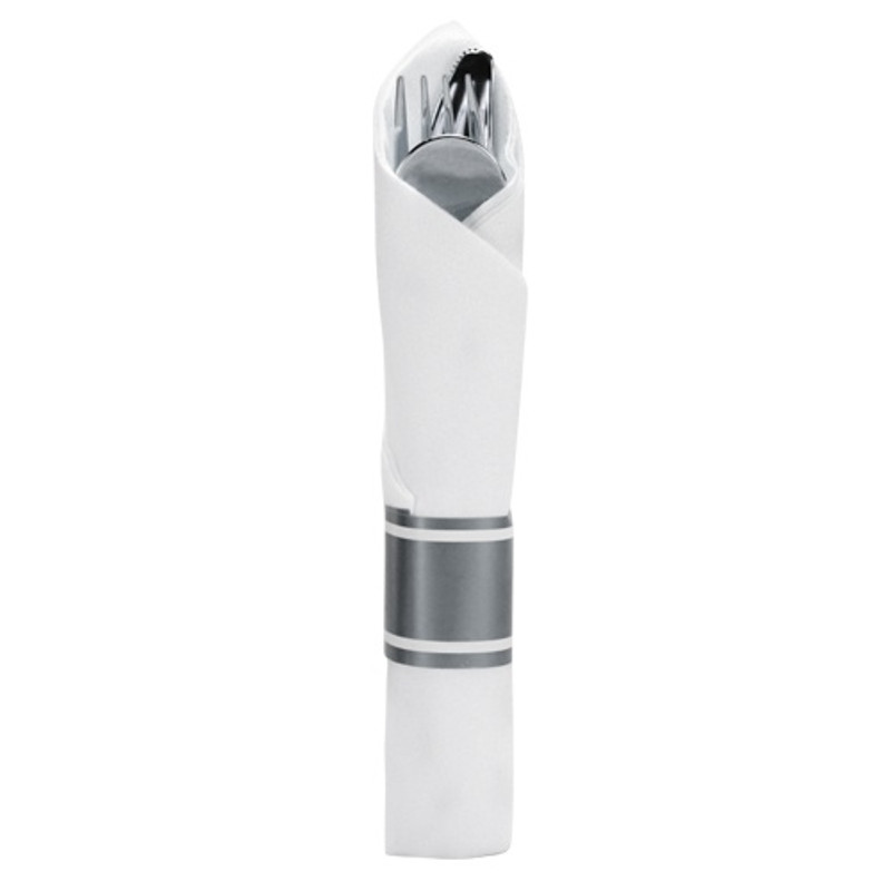 Lillian's Table Settings Polished Silver & White Rolled Cutlery Combo