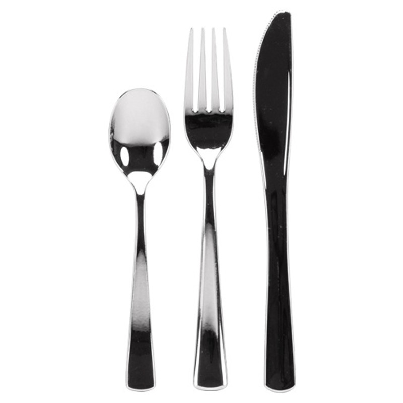 Lillian's Polished Silver Plastic Cutlery - Boxed