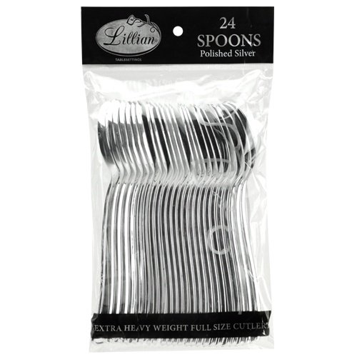 Lillian Tablesettings Spoon Bag Polished Silver Pack Of 24 Plastic Cutlery, 5.5 X 1 X 1 Inches