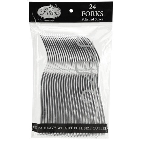 Plastic Cutlery Silverware Extra Heavyweight Disposable Flatware, Full Size Plastic Forks Like Silver