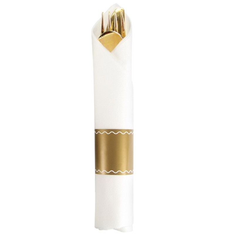 Lillian's Table Settings Polished Gold & White Rolled Cutlery Combo