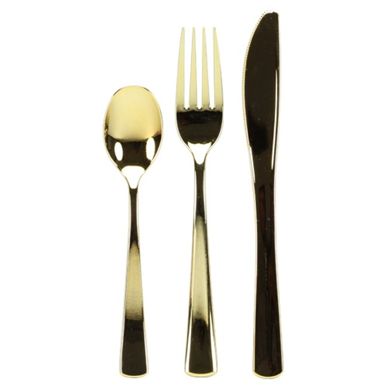 Lillian's Polished Gold Plastic Cutlery - Boxed
