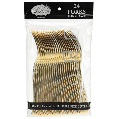 Plastic Cutlery Silverware Extra Heavyweight Disposable Flatware, Full Size Plastic Forks Like Gold