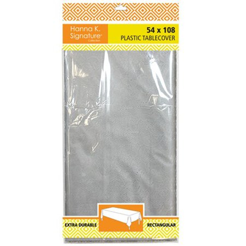 Hanna K. Signature 54" X 108" Rectangular Heavyweight Plastic Tablecover - Silver Lace