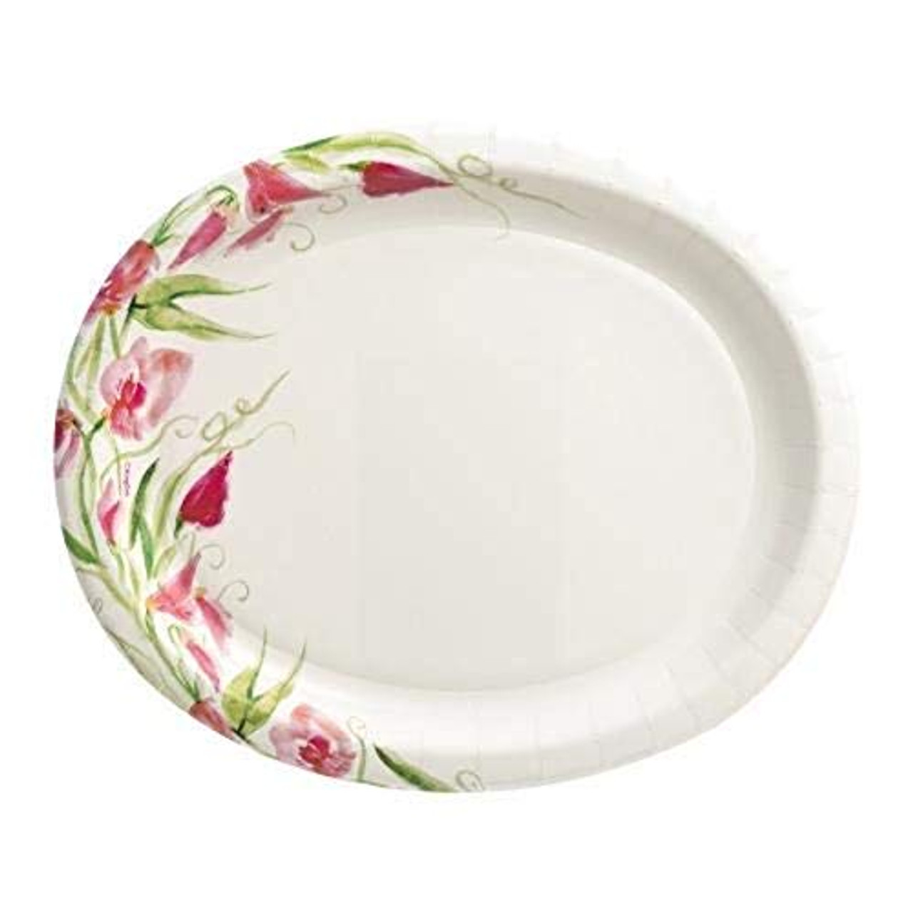Kingzak"Oval Paper Plates - 12" Pink Floral Collection Pack Of 14" White Floral