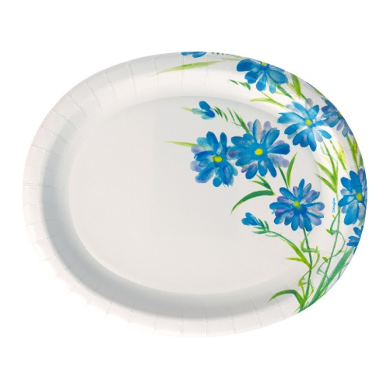 12" Blue Floral Oval Plate