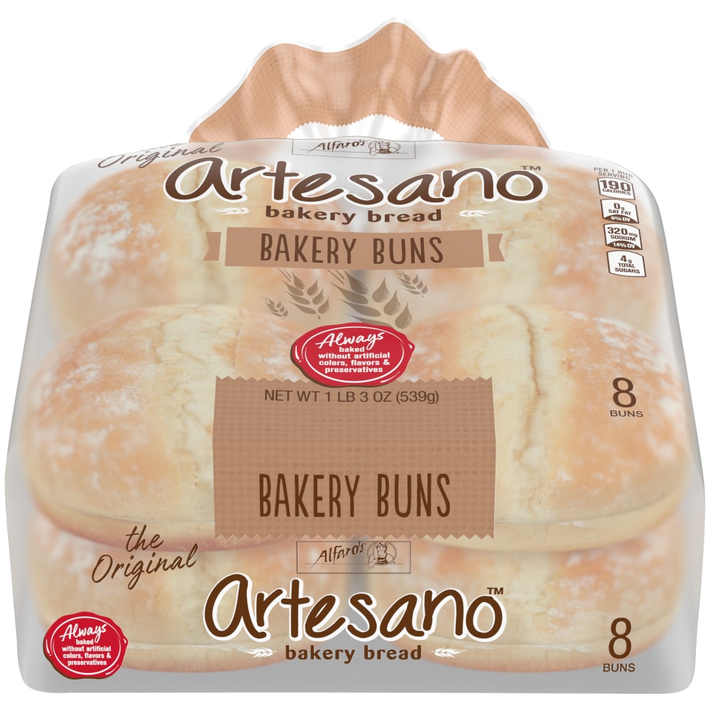 Alfaro's Artesano White Bakery Buns, 8 Count, 19 Oz